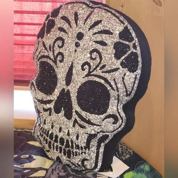 Skull Pillow Bling Skull Pillow Halloween Decor Sparkles Home Skull Pillow - Picture 4 of 7